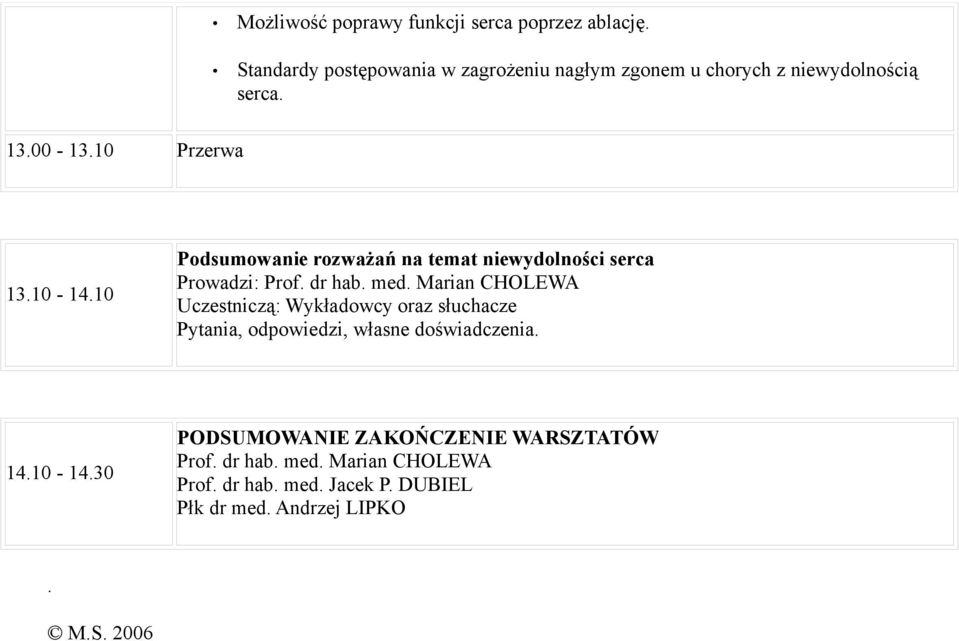 10 Podsumowanie rozważań na temat niewydolności serca Prowadzi: Prof. dr hab. med.