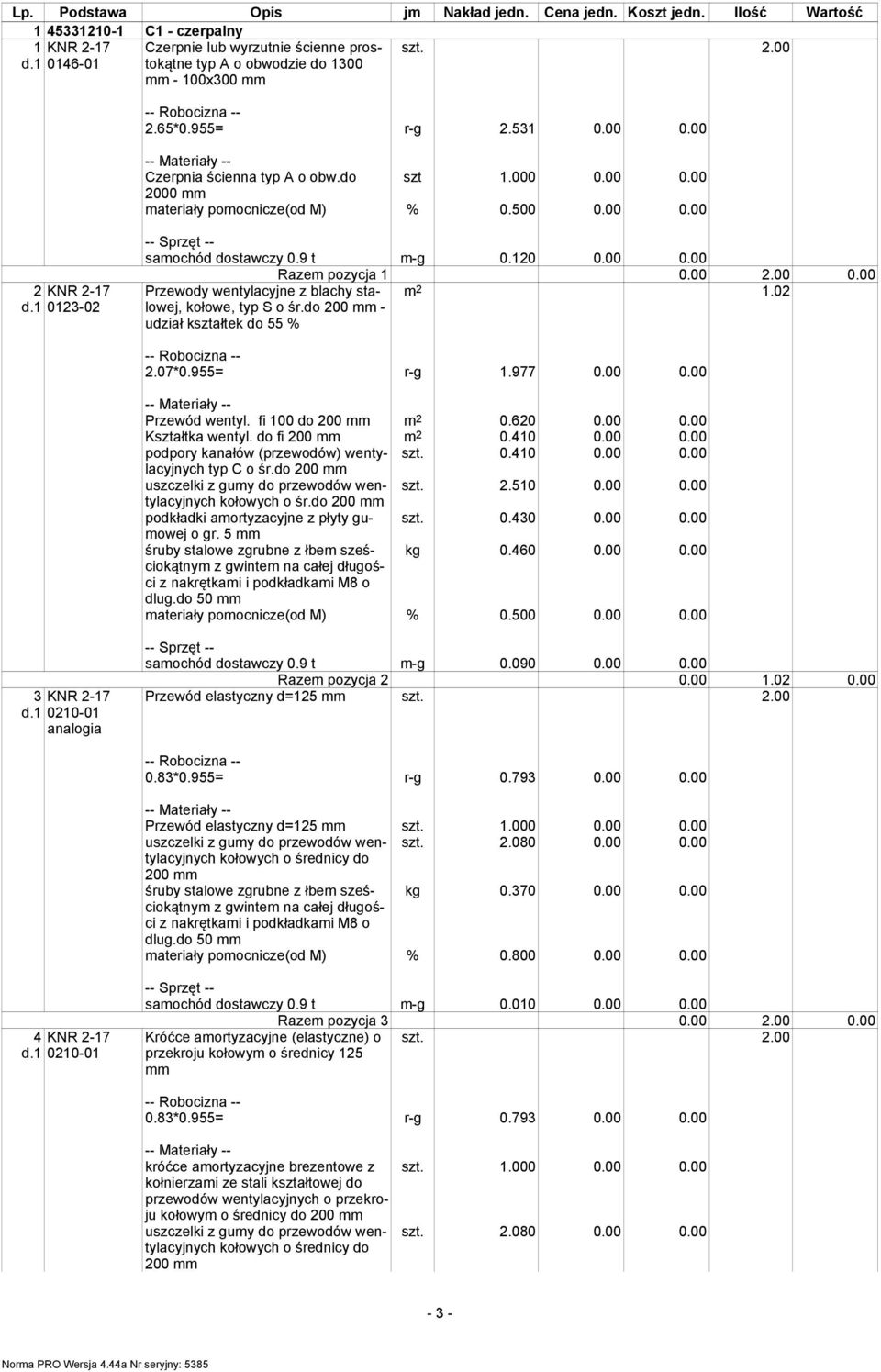 00 2.00 0.00 m 2 1.02 2.07*0.955= r-g 1.977 0.00 0.00 Przewód wentyl. fi 100 do 200 m 2 0.620 0.00 0.00 Kształtka wentyl. do fi 200 m 2 0.410 0.00 0.00 szt. 0.410 0.00 0.00 typ C o śr.do 200 szt. 2.510 0.