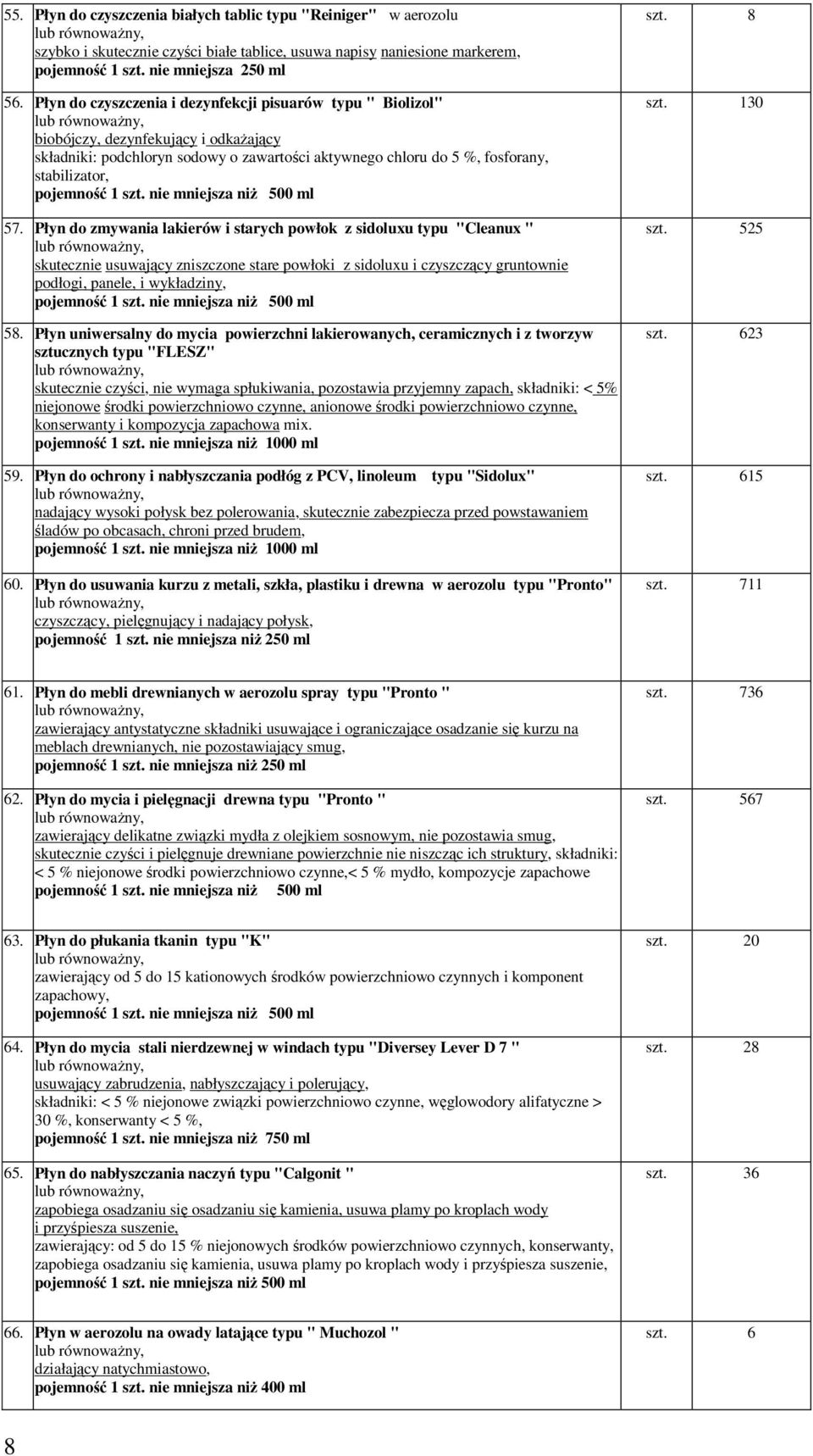 Płyn do zmywania lakierów i starych powłok z sidoluxu typu "Cleanux " skutecznie usuwający zniszczone stare powłoki z sidoluxu i czyszczący gruntownie podłogi, panele, i wykładziny, 58.