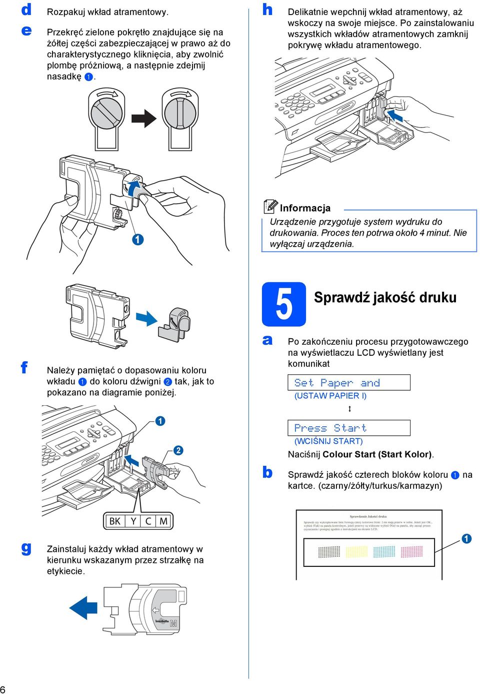 Proces ten potrw około 4 minut. Nie wyłączj urzązeni. f Nleży pmiętć o opsowniu koloru wkłu o koloru źwigni b tk, jk to pokzno n igrmie poniżej.