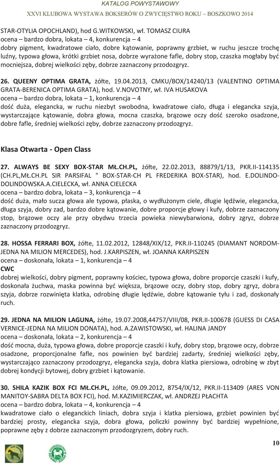 wyrażone fafle, dobry stop, czaszka mogłaby być mocniejsza, dobrej wielkości zęby, dobrze zaznaczony przodozgryz. 26. QUEENY OPTIMA GRATA, żółte, 19.04.