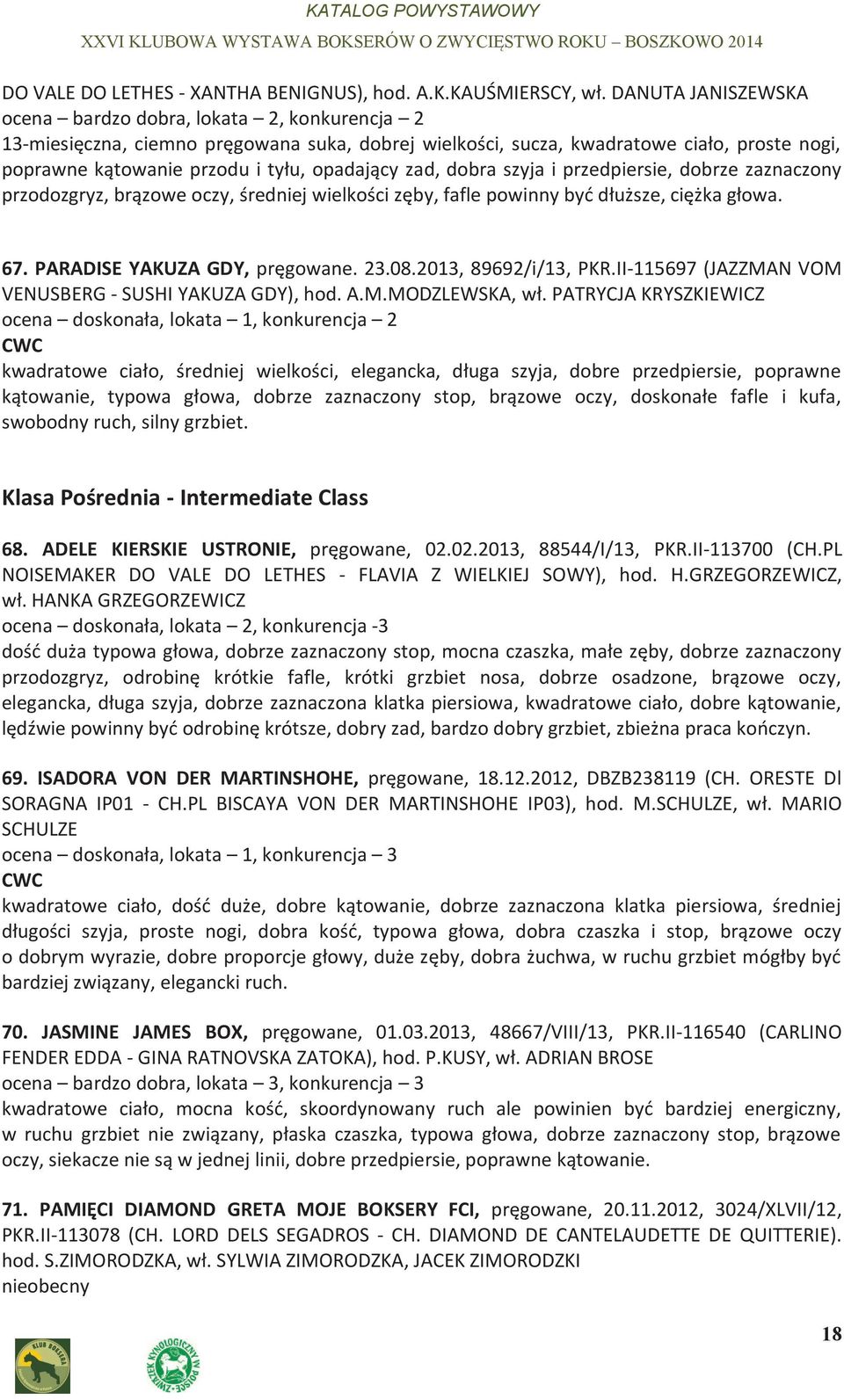 opadający zad, dobra szyja i przedpiersie, dobrze zaznaczony przodozgryz, brązowe oczy, średniej wielkości zęby, fafle powinny być dłuższe, ciężka głowa. 67. PARADISE YAKUZA GDY, pręgowane. 23.08.