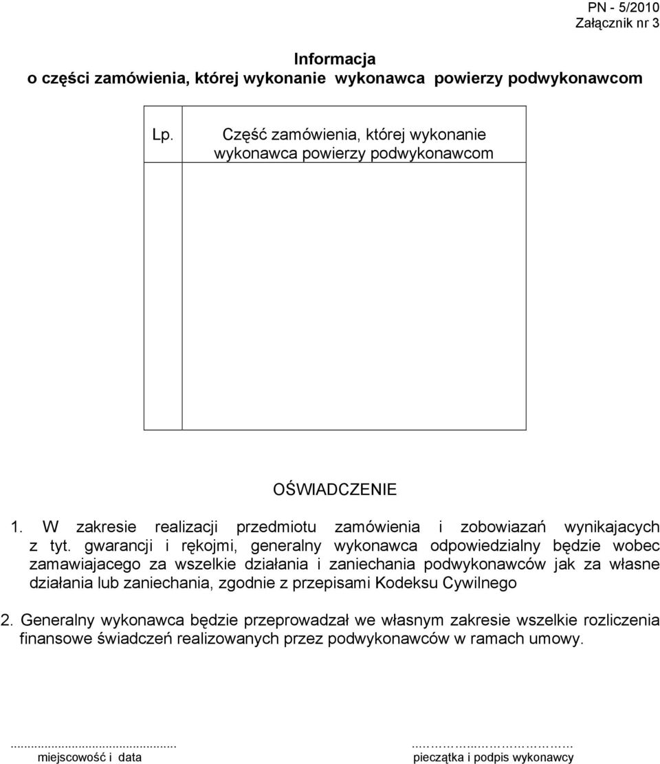 gwarancji i rękojmi, generalny wykonawca odpowiedzialny będzie wobec zamawiajacego za wszelkie działania i zaniechania podwykonawców jak za własne działania lub zaniechania,