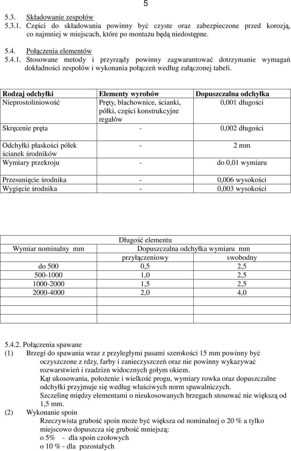 płaskości półek - 2 mm ścianek środników Wymiary przekroju - do 0,01 wymiaru Przesunięcie środnika - 0,006 wysokości Wygięcie środnika - 0,003 wysokości Długość elementu Wymiar nominalny mm