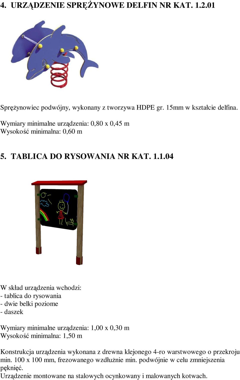 1.04 W sk ad urz dzenia wchodzi: - tablica do rysowania - dwie belki poziome - daszek Wymiary minimalne urz dzenia: 1,00 x 0,30 m