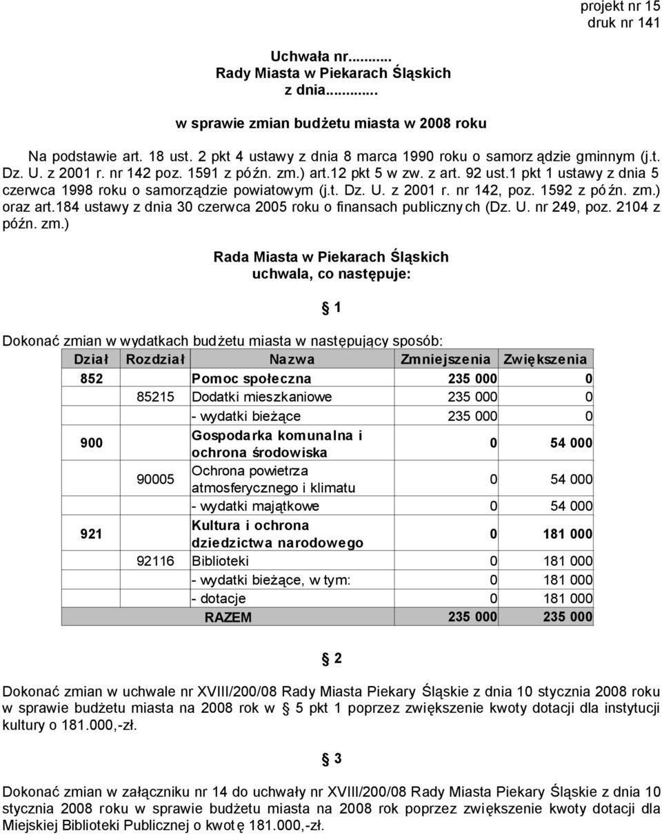 1 pkt 1 ustawy z dnia 5 czerwca 1998 roku o samorządzie powiatowym (j.t. Dz. U. z 2001 r. nr 142, poz. 1592 z pó źn. zm.) oraz art.184 ustawy z dnia 30 czerwca 2005 roku o finansach publiczny ch (Dz.