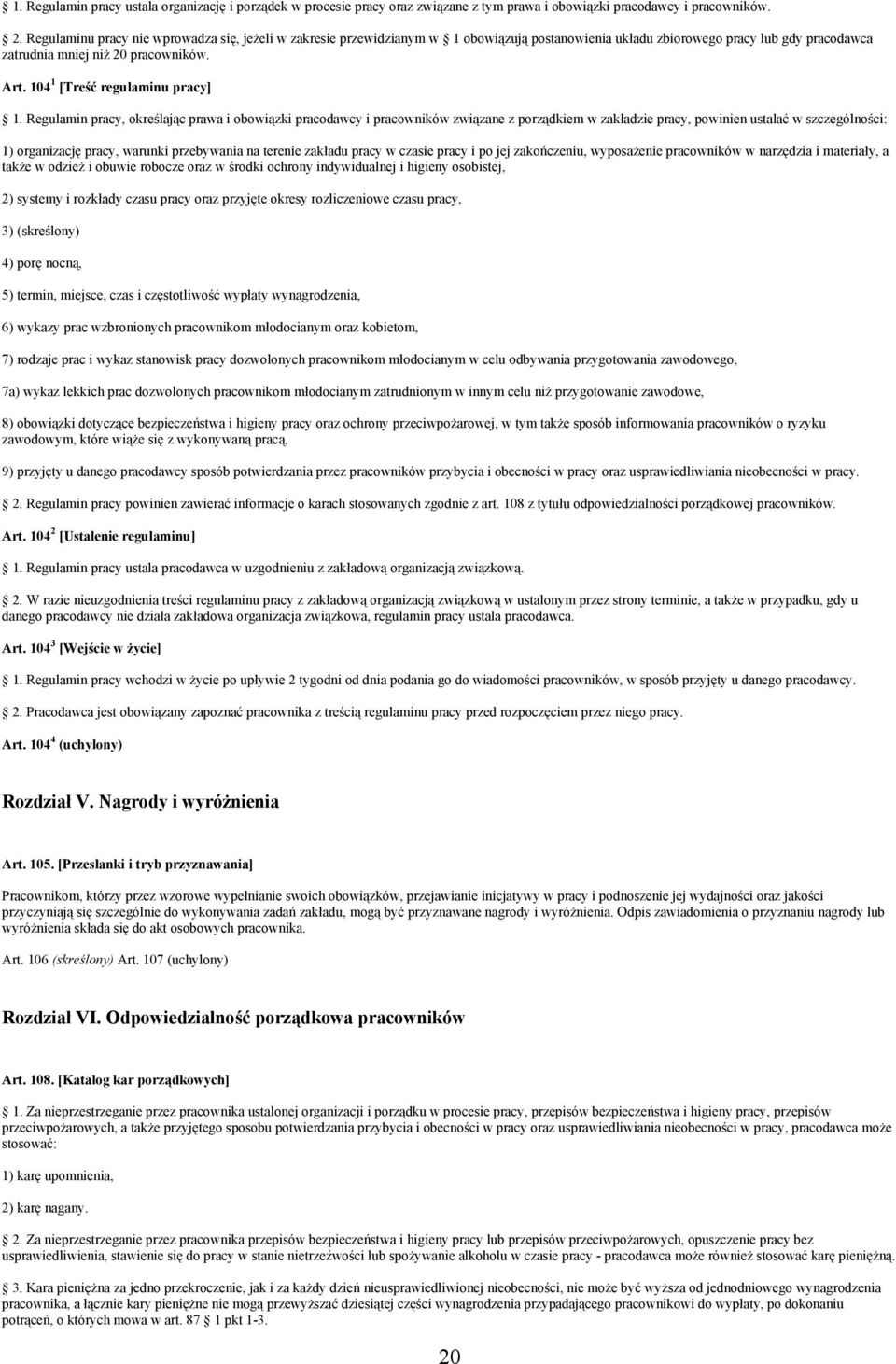 104 1 [Treść regulaminu pracy] 1.