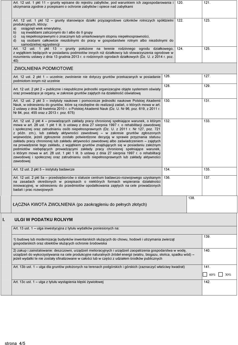 1 pkt 12 grunty stanowiące działki przyzagrodowe członków rolniczych spółdzielni produkcyjnych, którzy: a) osiągnęli wiek emerytalny, b) są inwalidami zaliczonymi do albo do grupy c) są