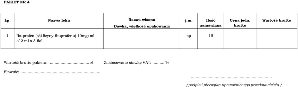 2 ml x 3 fiol op 15 Wartość