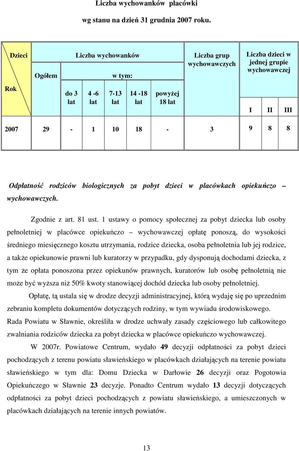 Odpłatność rodziców biologicznych za pobyt dzieci w placówkach opiekuńczo wychowawczych. Zgodnie z art. 81 ust.