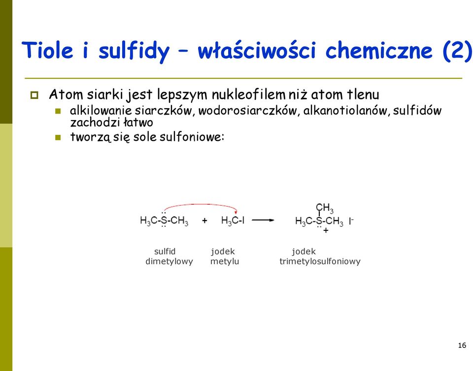 wodorosiarczków, alkanotiolanów, sulfidów zachodzi łatwo tworzą