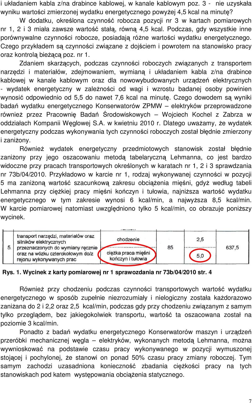 Podczas, gdy wszystkie inne porównywalne czynności robocze, posiadają różne wartości wydatku energetycznego.