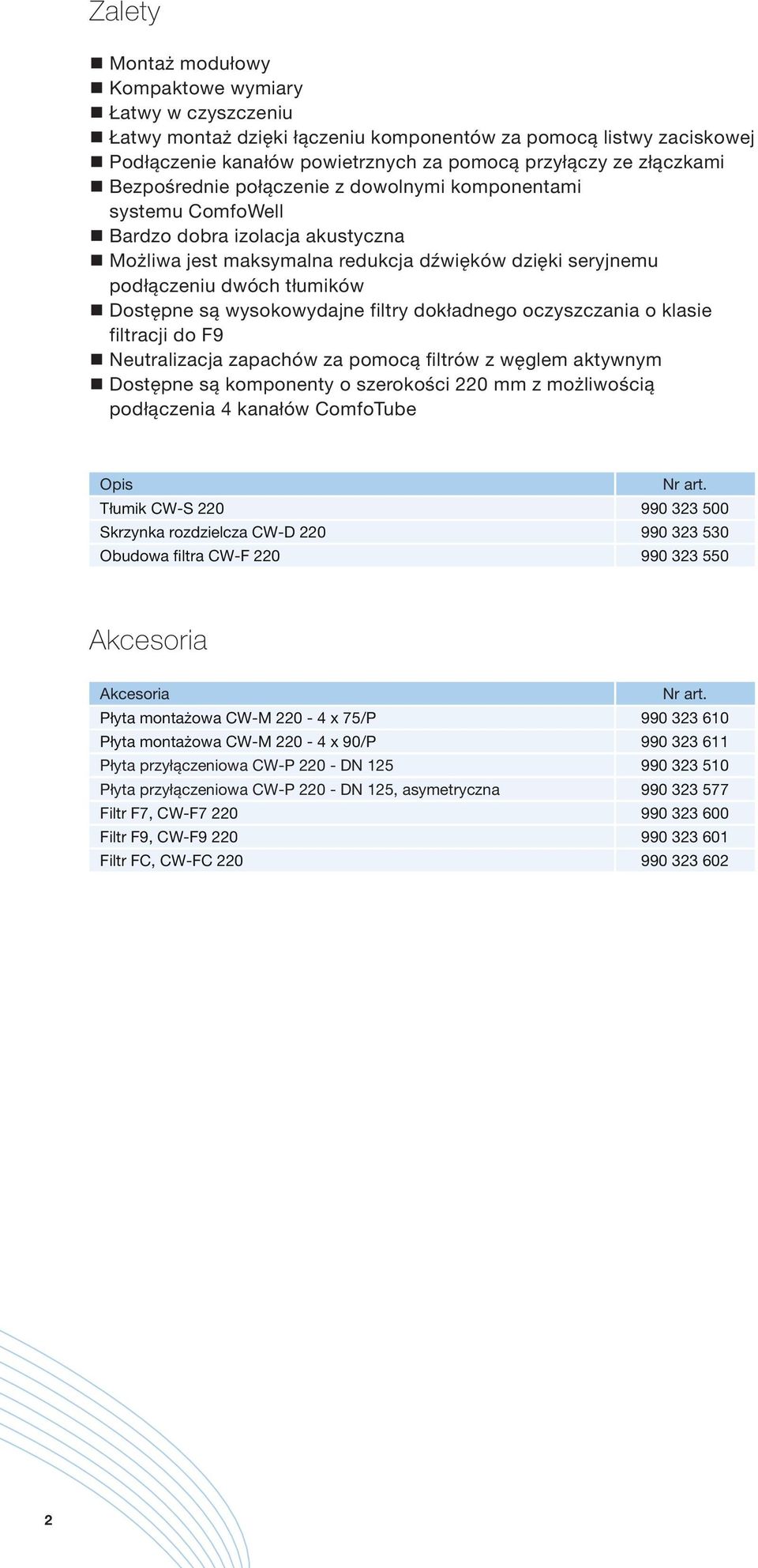 wysokowydajne filtry dokładnego oczyszczania o klasie filtracji do F9 Neutralizacja zapachów za pomocą filtrów z węglem aktywnym Dostępne są komponenty o szerokości 220 mm z możliwością podłączenia 4