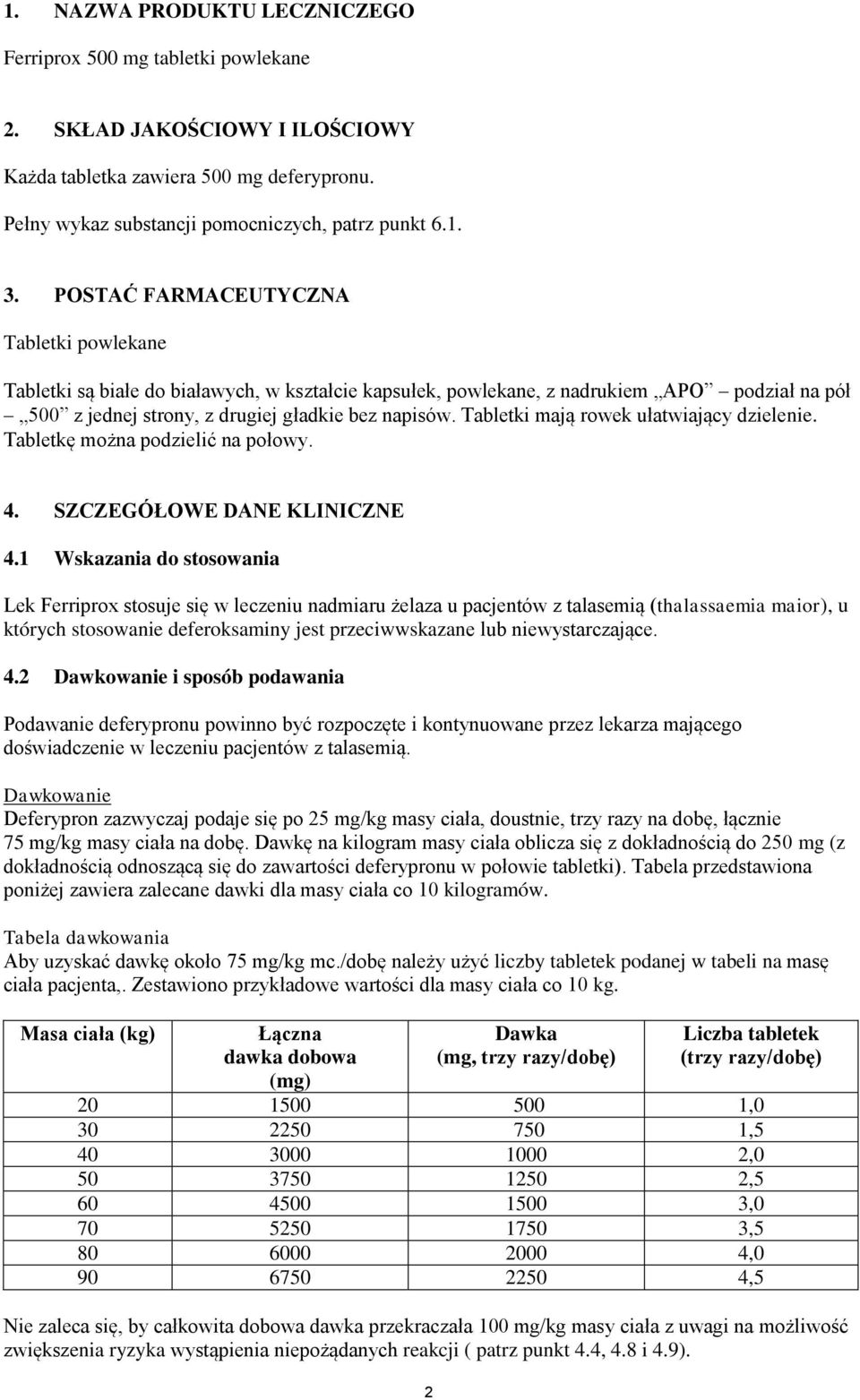 Tabletki mają rowek ułatwiający dzielenie. Tabletkę można podzielić na połowy. 4. SZCZEGÓŁOWE DANE KLINICZNE 4.
