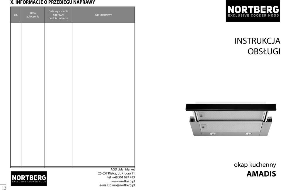 naprawy INSTRUKCJA OBSŁUGI 12 AGD Lider Market 25-657 Kielce, ul.