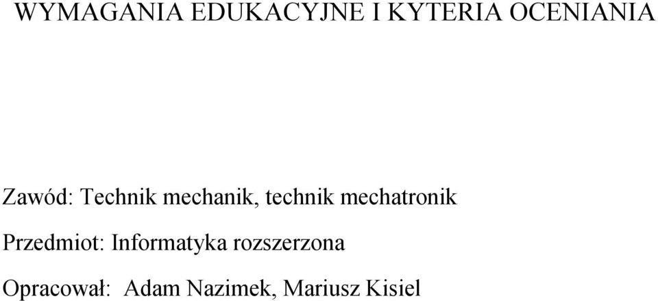 technik mechatronik Przedmiot: