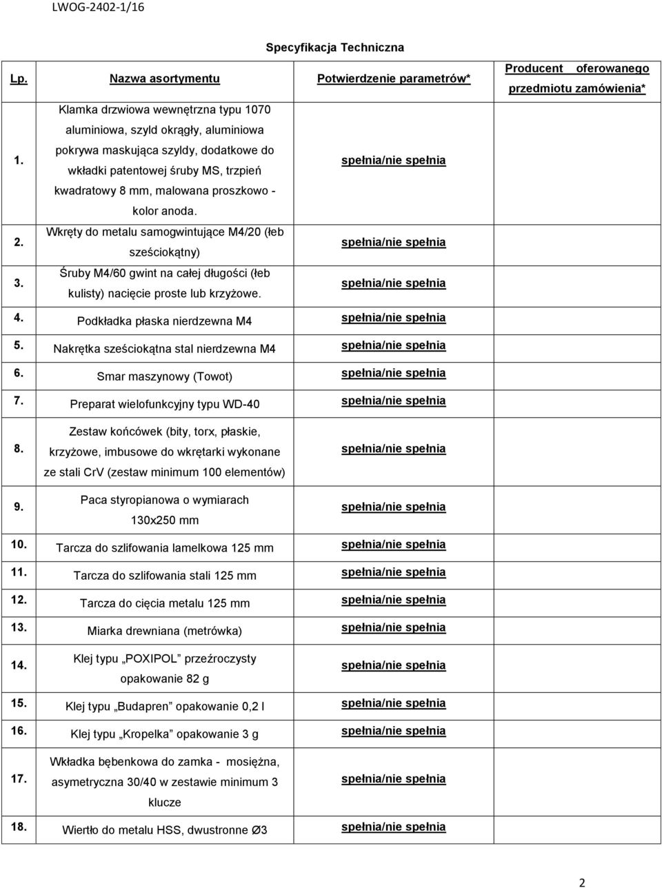 Śruby M4/60 gwint na całej długości (łeb kulisty) nacięcie proste lub krzyżowe. Producent oferowanego przedmiotu zamówienia* 4. Podkładka płaska nierdzewna M4.