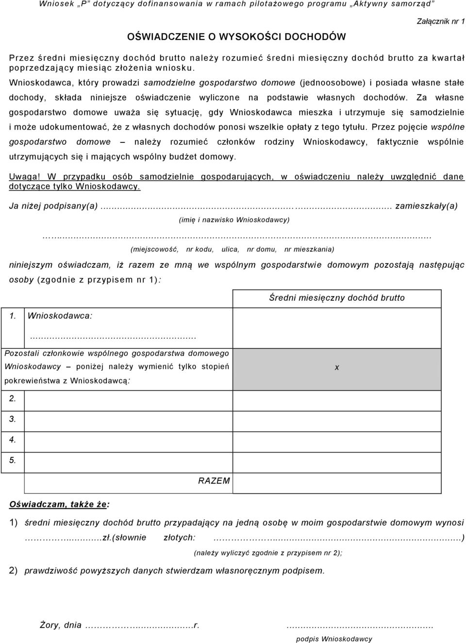 Za własne gospodarstwo domowe uważa się sytuację, gdy Wnioskodawca mieszka i utrzymuje się samodzielnie i może udokumentować, że z własnych dochodów ponosi wszelkie opłaty z tego tytułu.