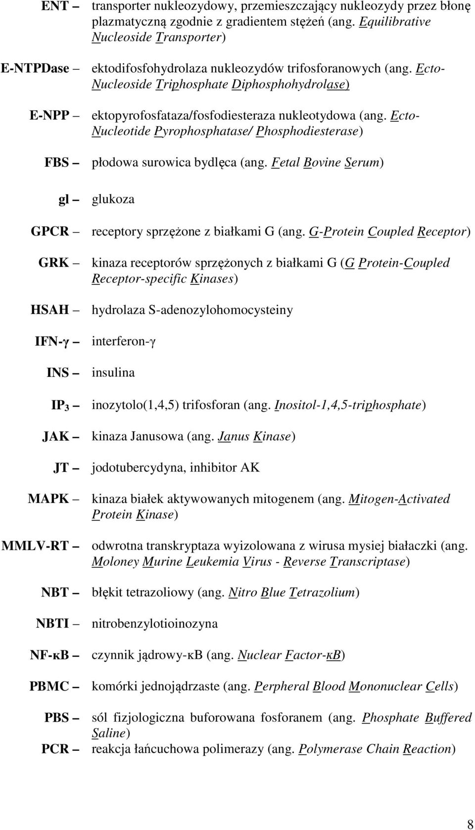 Ecto- Nucleoside Triphosphate Diphosphohydrolase) ektopyrofosfataza/fosfodiesteraza nukleotydowa (ang. Ecto- Nucleotide Pyrophosphatase/ Phosphodiesterase) FBS płodowa surowica bydlęca (ang.