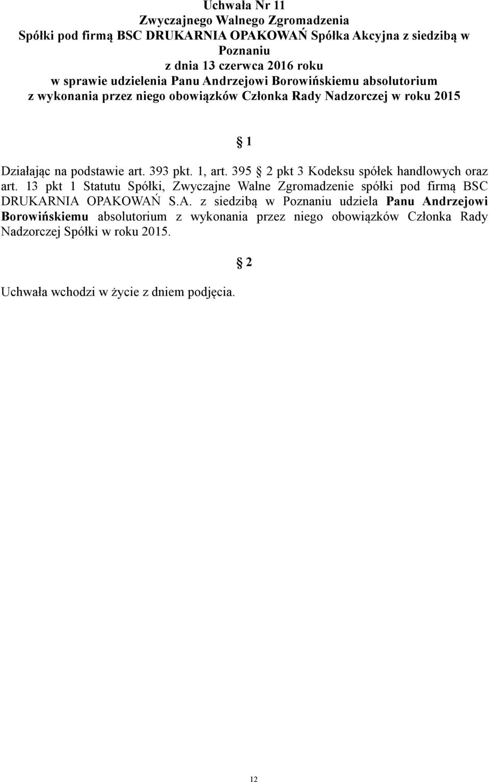 395 pkt 3 Kodeksu spółek handlowych oraz DRUKAR