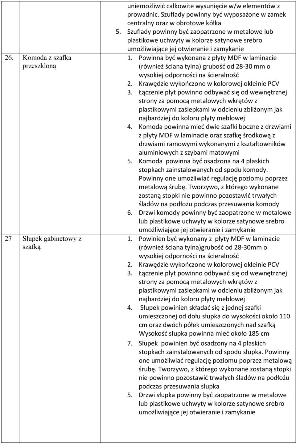 do 4. Komoda powinna mieć dwie szafki boczne z drzwiami z płyty MDF w laminacie oraz szafkę środkową z drzwiami ramowymi wykonanymi z kształtowników aluminiowych z szybami matowymi 5.