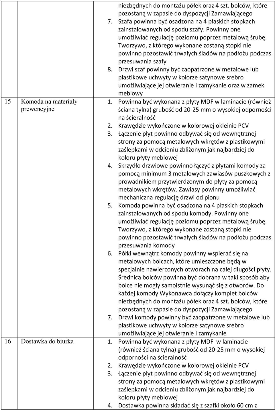 Powinna być wykonana z płyty MDF w laminacie (również ściana tylna) grubość od 20-25 mm o wysokiej odporności na ścieralność 4. Skrzydło drzwiowe powinno łączyć z płytami komody za 5.