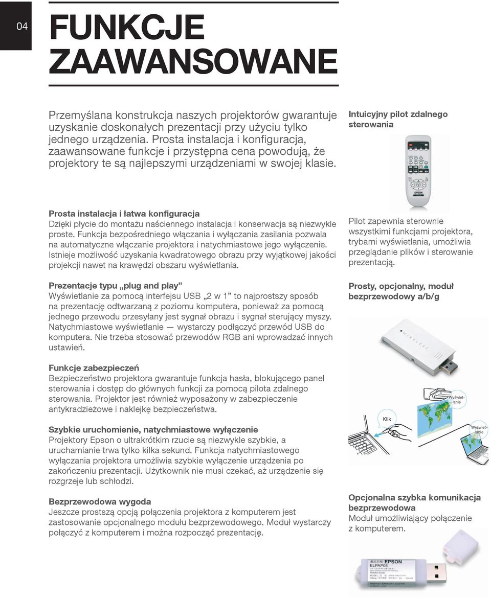 Intuicyjny pilot zdalnego sterowania Prosta instalacja i łatwa konfiguracja Dzięki płycie do montażu naściennego instalacja i konserwacja są niezwykle proste.