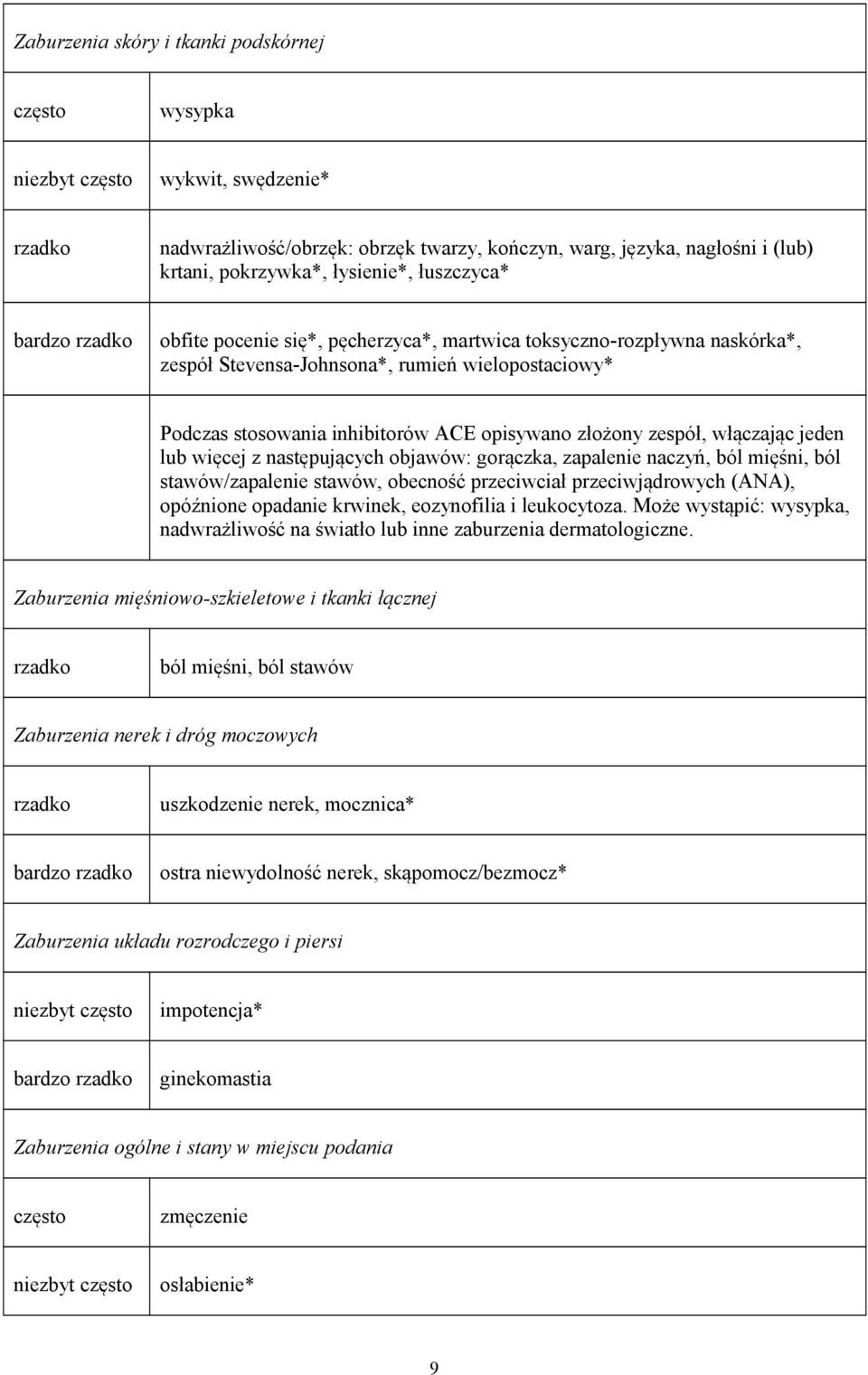 jeden lub więcej z następujących objawów: gorączka, zapalenie naczyń, ból mięśni, ból stawów/zapalenie stawów, obecność przeciwciał przeciwjądrowych (ANA), opóźnione opadanie krwinek, eozynofilia i