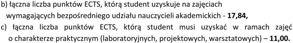 łączna liczba punktów ECTS, którą student musi uzyskać w ramach zajęć o