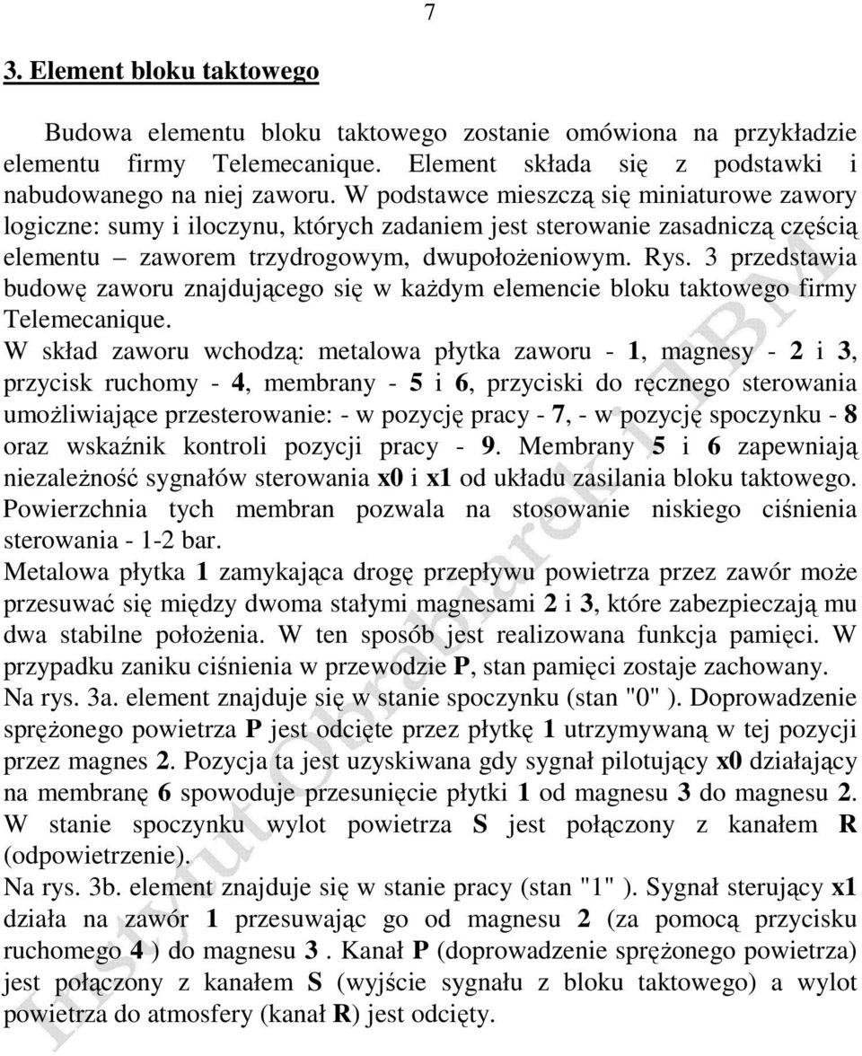 3 przedstawia budowę zaworu znajdującego się w każdym elemencie bloku taktowego firmy Telemecanique.