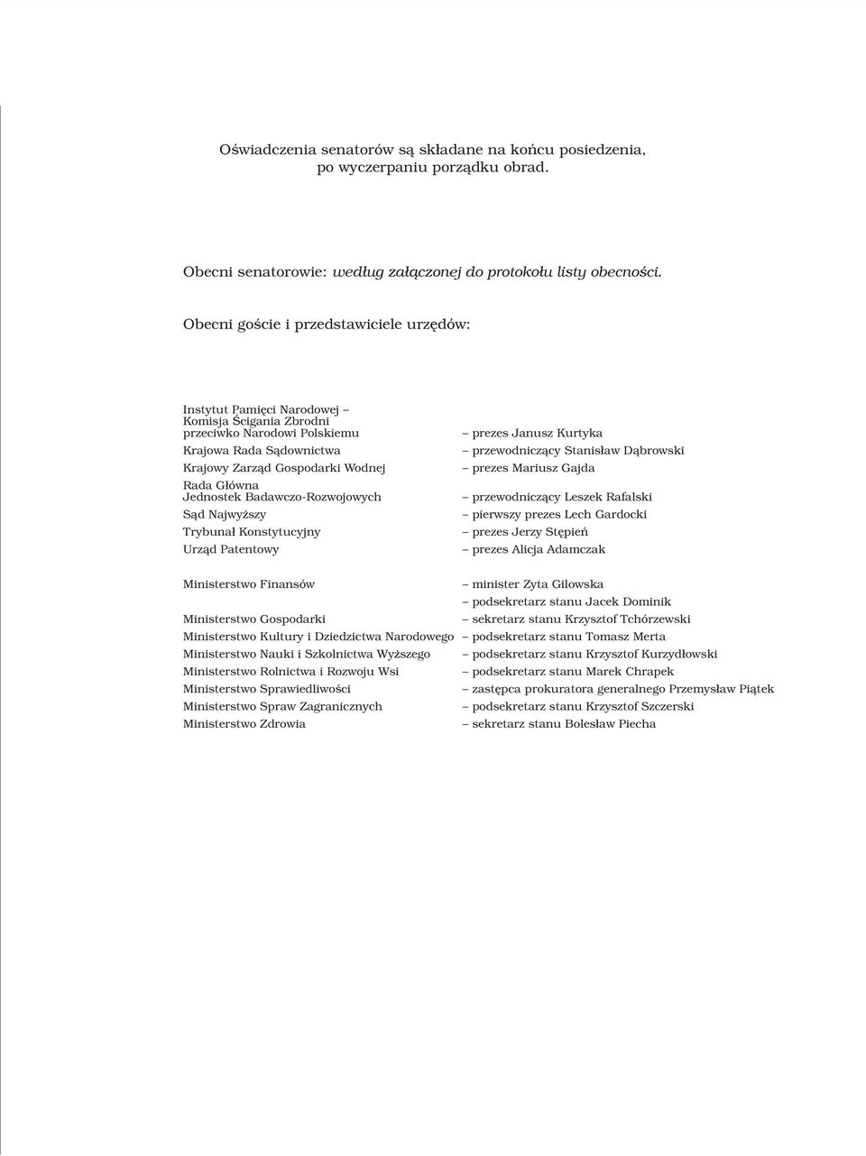 Jednostek Badawczo-Rozwojowych S¹d Najwy szy Trybuna³ Konstytucyjny Urz¹d Patentowy prezes Janusz Kurtyka przewodnicz¹cy Stanis³aw D¹browski prezes Mariusz Gajda przewodnicz¹cy Leszek Rafalski