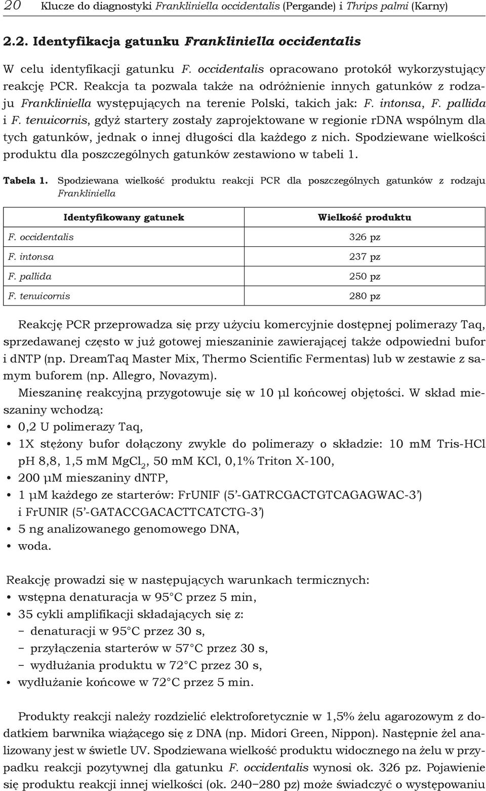 pallida i F. tenuicornis, gdyż startery zostały zaprojektowane w regionie rdna wspólnym dla tych gatunków, jednak o innej długości dla każdego z nich.