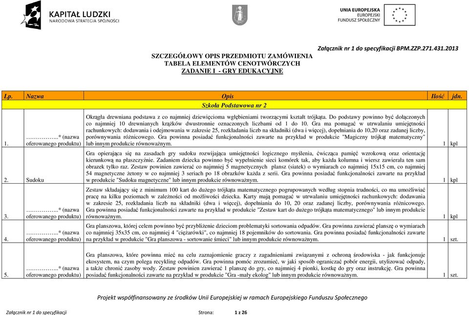 Do podstawy powinno być dołączonych co najmniej 10 drewnianych krąŝków dwustronnie oznaczonych liczbami od 1 do 10.