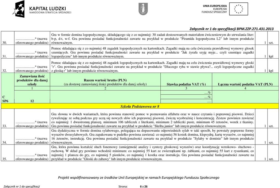 Gra powinna posiadać funkcjonalności zawarte na przykład w produkcie "Piramida logopedyczna L2" lub innym produkcie Pomoc składająca się z co najmniej 48 zagadek logopedycznych na kartonikach.