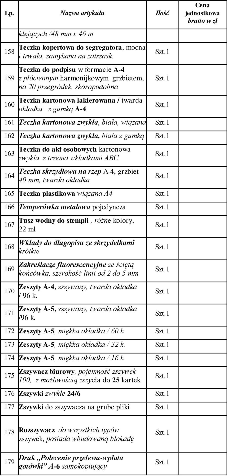 wiązana 162 Teczka kartonowa zwykła, biała z gumką 163 164 Teczka do akt osobowych kartonowa zwykła z trzema wkładkami ABC Teczka skrzydłowa na rzep A-4, grzbiet 40 mm, twarda okładka 165 Teczka
