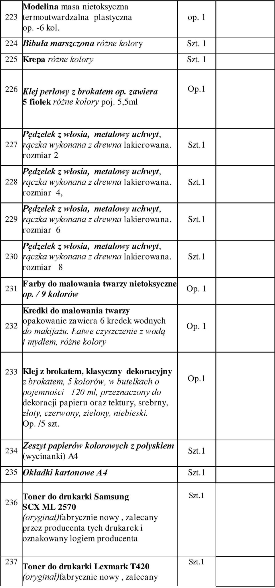 rozmiar 2 Pędzelek z włosia, metalowy uchwyt, rączka wykonana z drewna lakierowana. rozmiar 4, Pędzelek z włosia, metalowy uchwyt, rączka wykonana z drewna lakierowana.