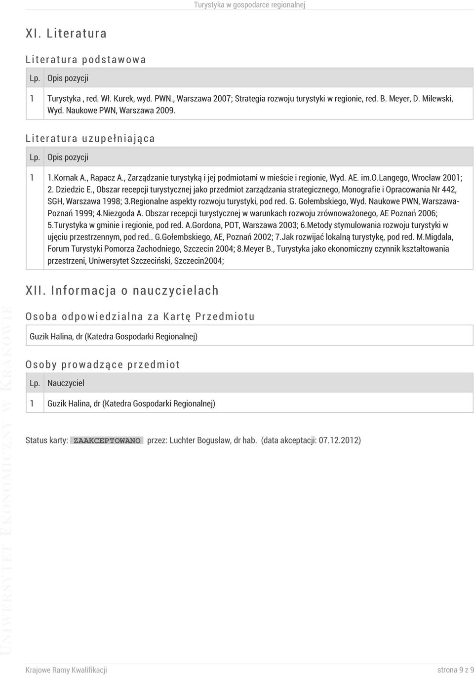 Dziedzic E., Obszar recepcji turystycznej jako przedmiot zarządzania strategicznego, Monografie i Opracowania Nr 442, SGH, Warszawa 1998; 3.Regionalne aspekty rozwoju turystyki, pod red. G.