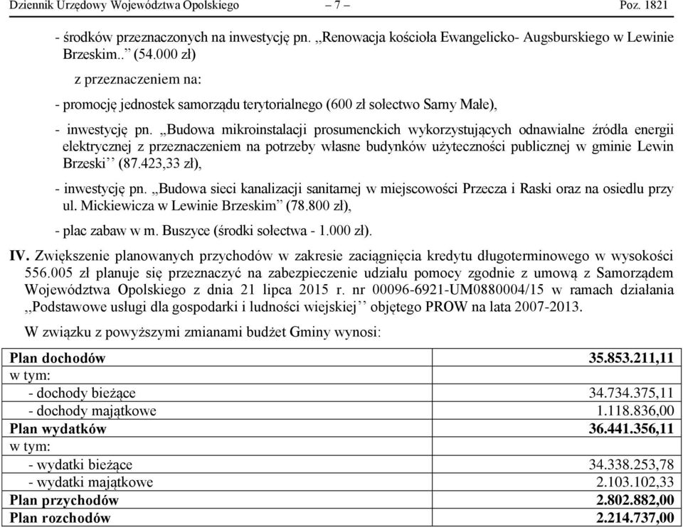 ,,budowa mikroinstalacji prosumenckich wykorzystujących odnawialne źródła energii elektrycznej z przeznaczeniem na potrzeby własne budynków użyteczności publicznej w gminie Lewin Brzeski (87.