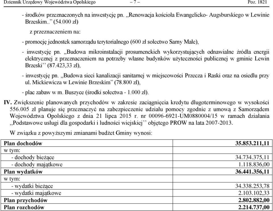 ,,budowa mikroinstalacji prosumenckich wykorzystujących odnawialne źródła energii elektrycznej z przeznaczeniem na potrzeby własne budynków użyteczności publicznej w gminie Lewin Brzeski (87.