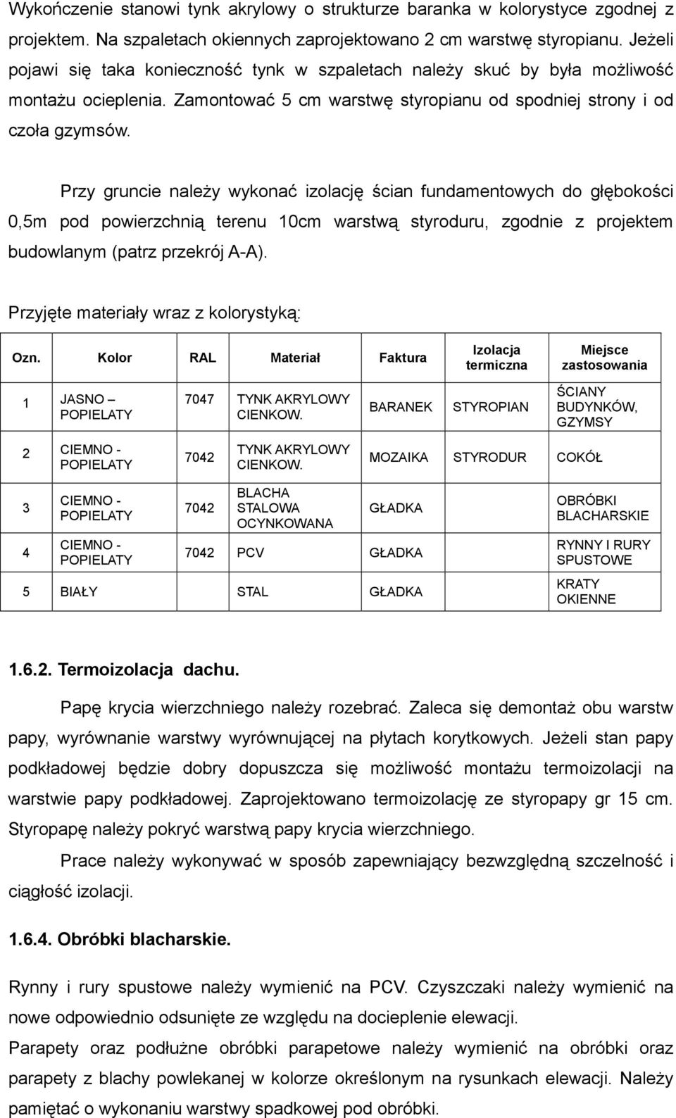 Przy gruncie naleŝy wykonać izolację ścian fundamentowych do głębokości 0,5m pod powierzchnią terenu 10cm warstwą styroduru, zgodnie z projektem budowlanym (patrz przekrój A-A).