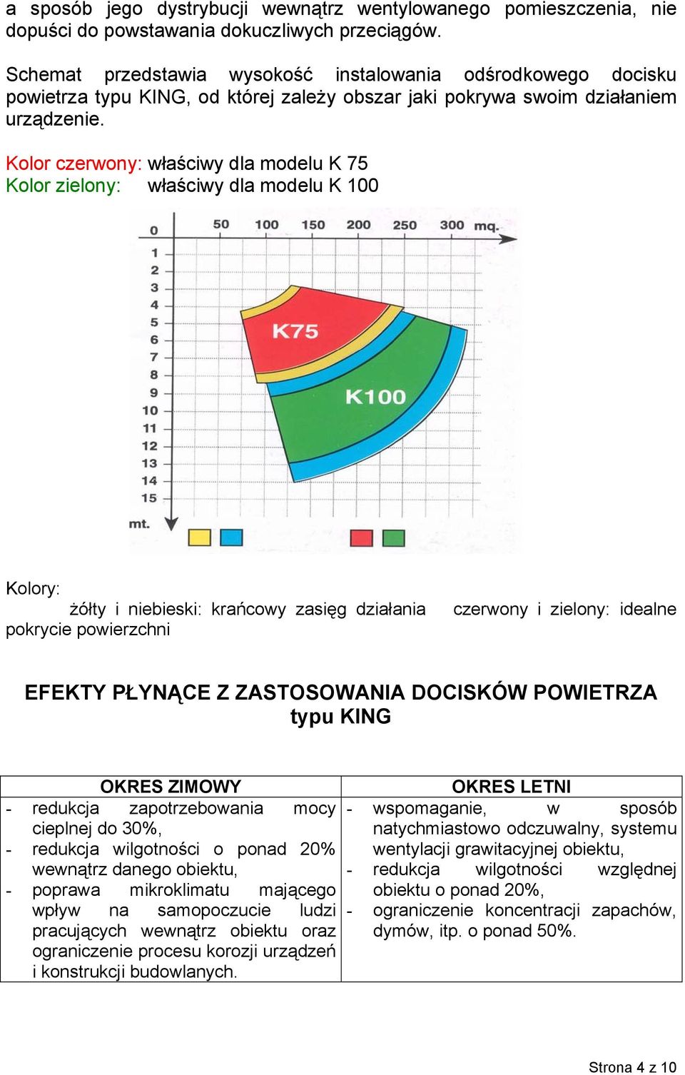 Kolor czerwony: właściwy dla modelu K 75 Kolor zielony: właściwy dla modelu K 100 Kolory: żółty i niebieski: krańcowy zasięg działania pokrycie powierzchni czerwony i zielony: idealne EFEKTY PŁYNĄCE