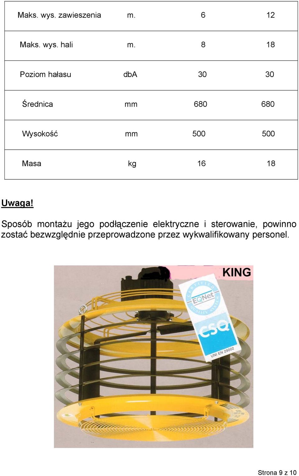 Masa kg 16 18 Uwaga!