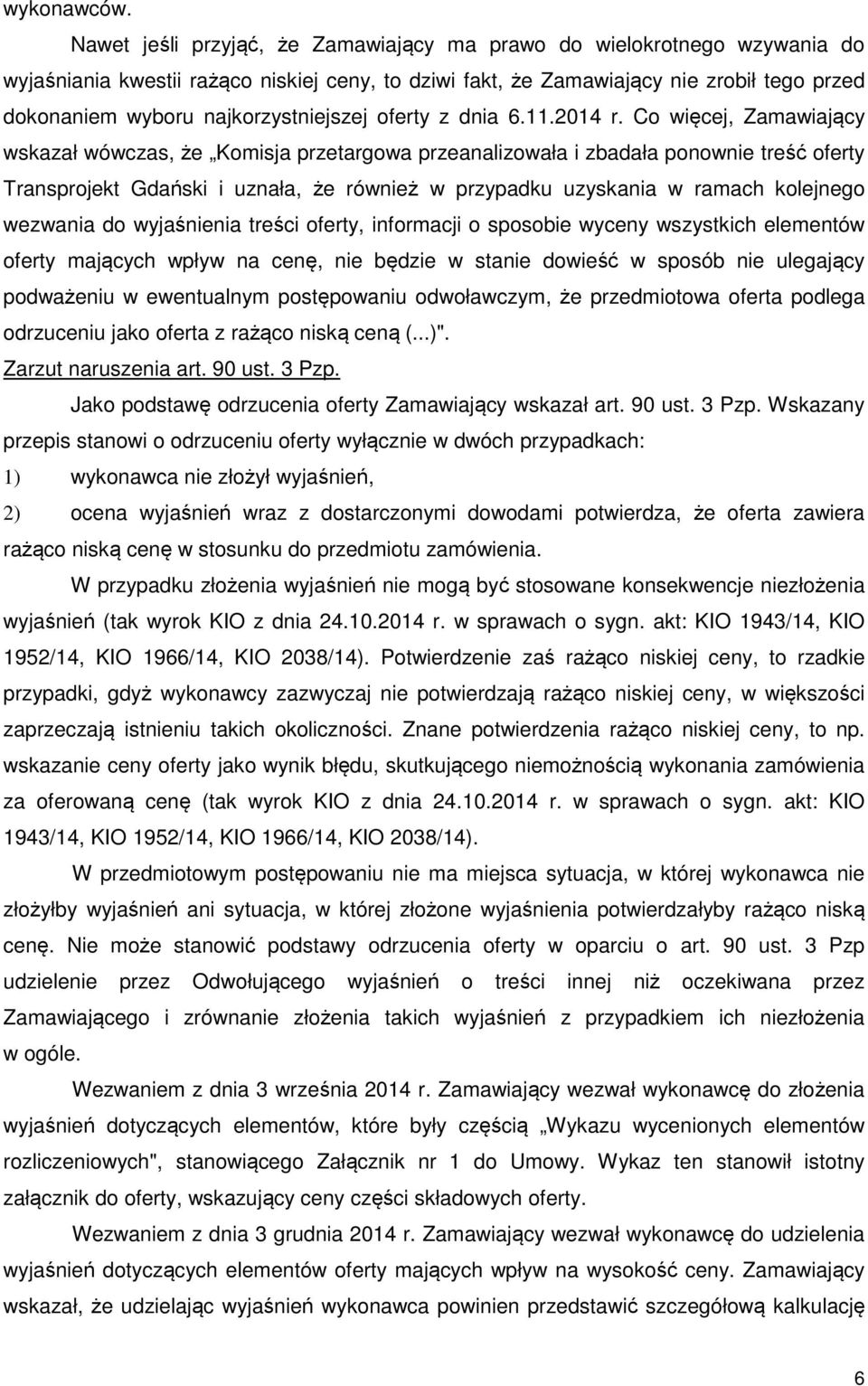 najkorzystniejszej oferty z dnia 6.11.2014 r.