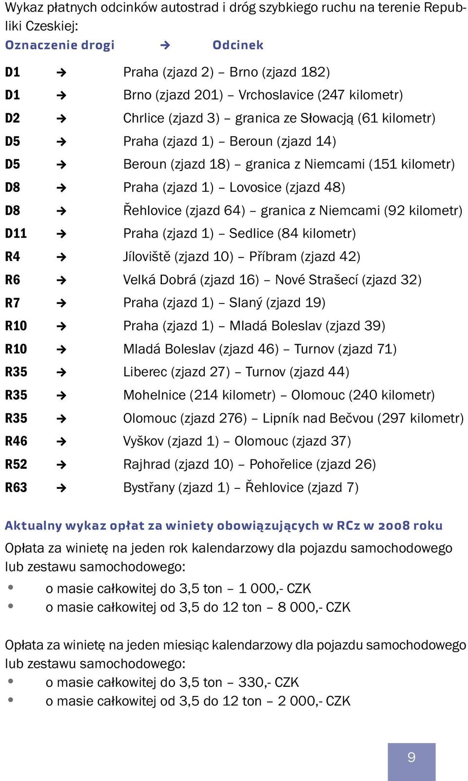 (zjazd 64) granica z Niemcami (92 kilometr) D11 Praha (zjazd 1) Sedlice (84 kilometr) R4 Jíloviště (zjazd 10) Příbram (zjazd 42) R6 Velká Dobrá (zjazd 16) Nové Strašecí (zjazd 32) R7 Praha (zjazd 1)