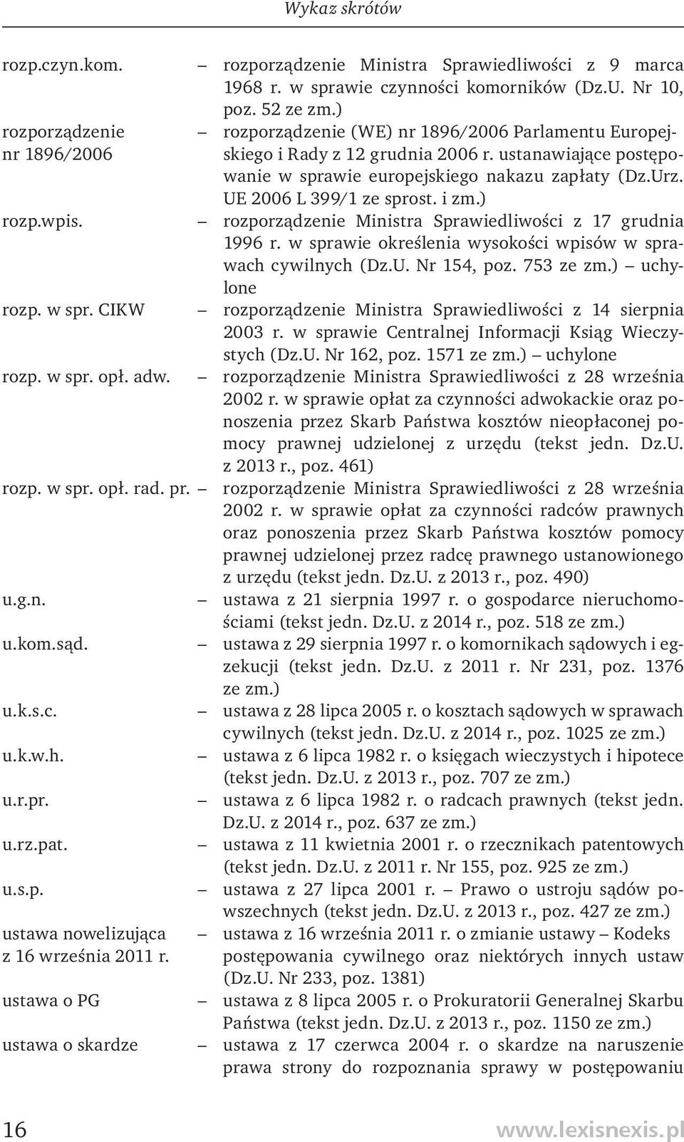 UE 2006 L 399/1 ze sprost. i zm.) rozp.wpis. rozporządzenie Ministra Sprawied liwości z 17 grudnia 1996 r. w sprawie okreś lenia wysokości wpisów w sprawach cywilnych (Dz.U. Nr 154, poz. 753 ze zm.