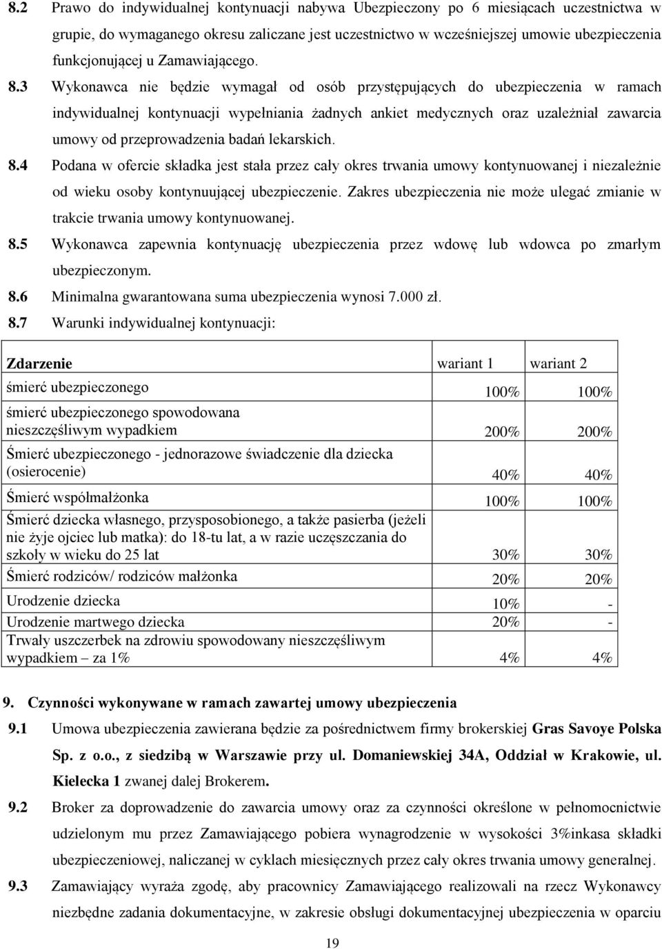 3 Wykonawca nie będzie wymagał od osób przystępujących do ubezpieczenia w ramach indywidualnej kontynuacji wypełniania żadnych ankiet medycznych oraz uzależniał zawarcia umowy od przeprowadzenia