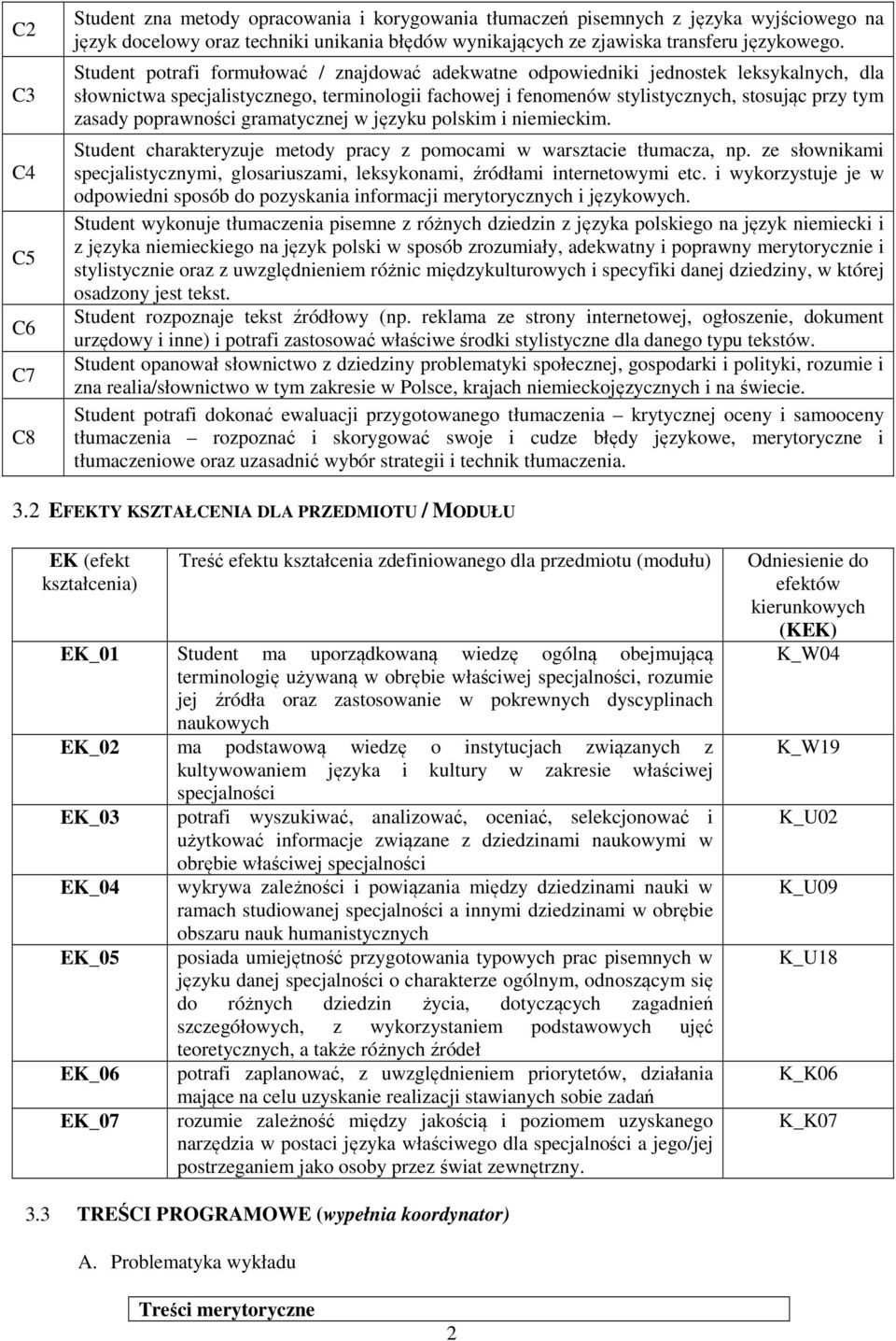 Student potrafi formułować / znajdować adekwatne odpowiedniki jednostek leksykalnych, dla słownictwa specjalistycznego, terminologii fachowej i fenomenów stylistycznych, stosując przy tym zasady