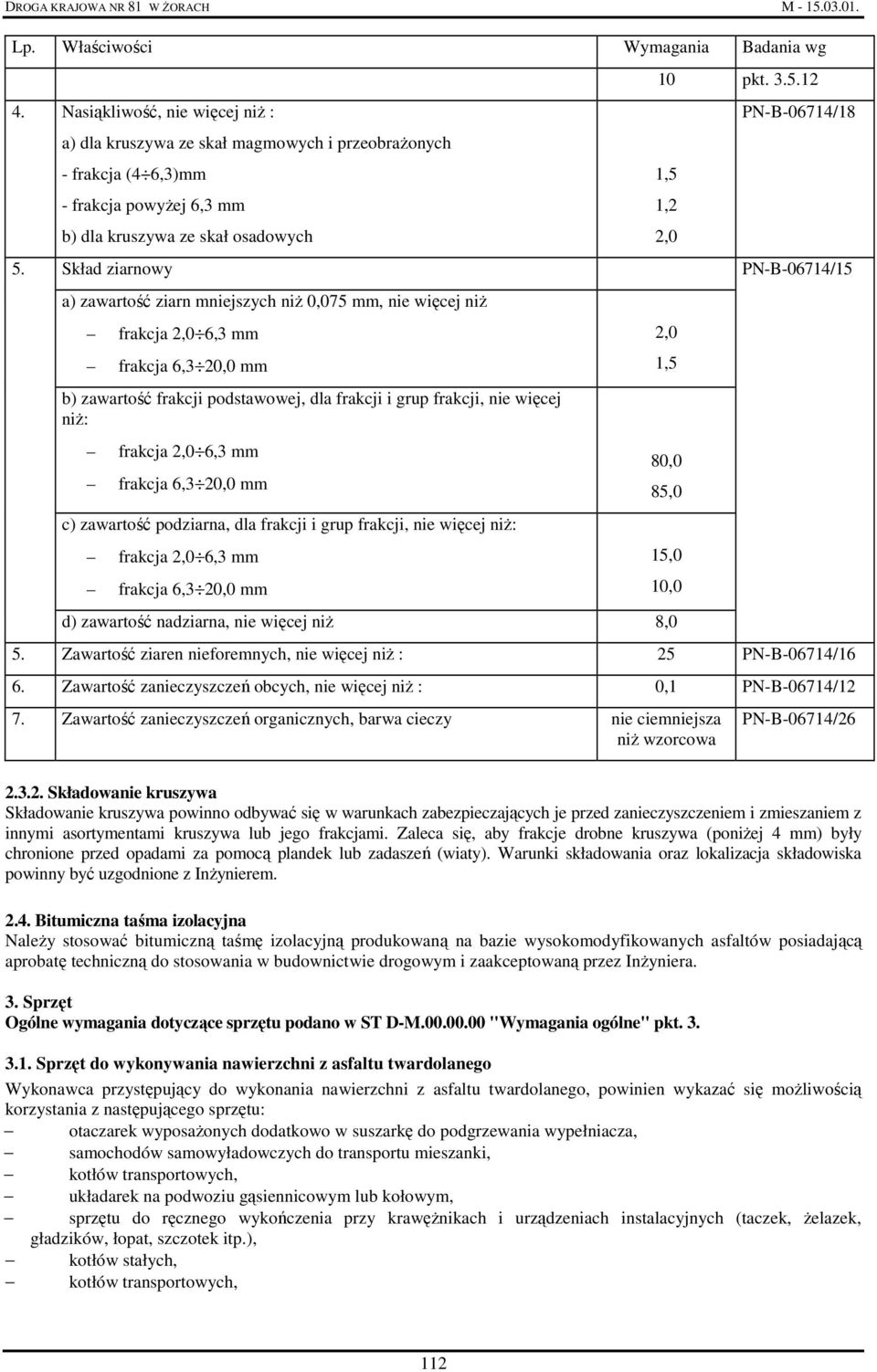 niŝ frakcja 2,0 6,3 mm frakcja 6,3 20,0 mm b) zawartość frakcji podstawowej, dla frakcji i grup frakcji, nie więcej niŝ: frakcja 2,0 6,3 mm frakcja 6,3 20,0 mm c) zawartość podziarna, dla frakcji i