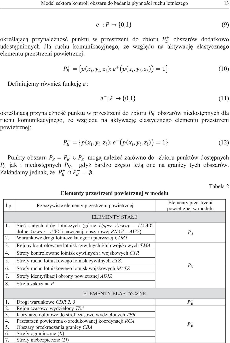 ze wzgldu na aktywacj elastycznego elementu przestrzeni powietrznej: (12) Punkty obszaru mog nalee zarówno do zbioru punktów dostpnych jak i niedostpnych, gdy bardzo czsto le one na granicy tych