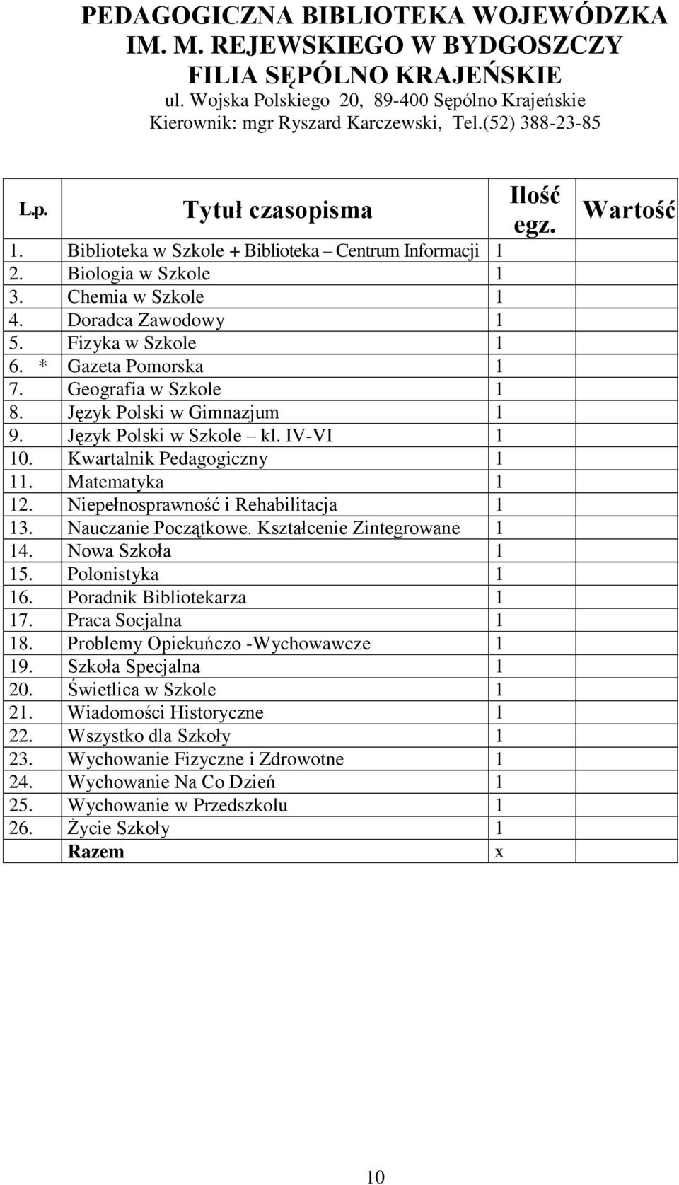 Język Polski w Gimnazjum 9. Język Polski w Szkole kl. IV-VI 0. Kwartalnik Pedagogiczny. Matematyka 2. Niepełnosprawność i Rehabilitacja 3. Nauczanie Początkowe. Kształcenie Zintegrowane 4.